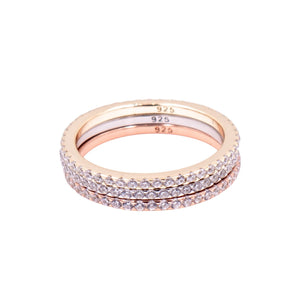 14K Gold Plated Sterling Silver CZ Pave Eternity Stackable Ring Set Size 8.75