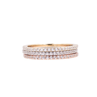 14K Gold Plated Sterling Silver CZ Pave Eternity Stackable Ring Set Size 8.75