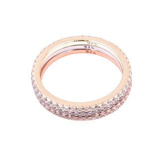 14K Gold Plated Sterling Silver CZ Pave Eternity Stackable Ring Set Size 8.75