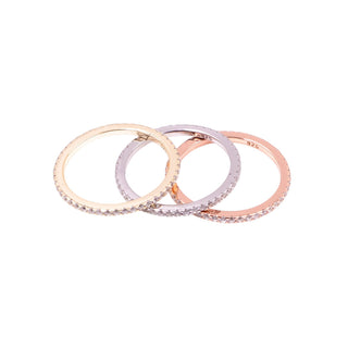 14K Gold Plated Sterling Silver CZ Pave Eternity Stackable Ring Set Size 8.75