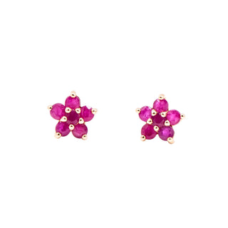Gems of the Orient 14K Gold 1 Ct Madagascan Ruby Mother of Pearl Floral Jacket Earrings