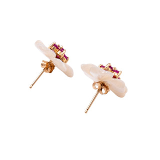 Gems of the Orient 14K Gold 1 Ct Madagascan Ruby Mother of Pearl Floral Jacket Earrings