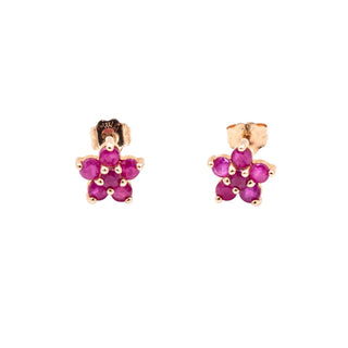 Gems of the Orient 14K Gold 1 Ct Madagascan Ruby Mother of Pearl Floral Jacket Earrings