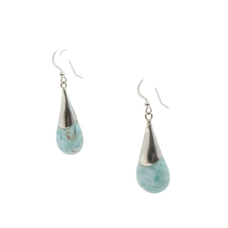 Sterling Silver Larimar Teardrop Dangle Earrings 1.75 Inches