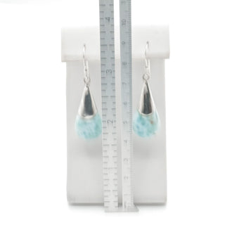 Sterling Silver Larimar Teardrop Dangle Earrings 1.75 Inches