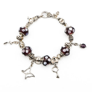 Vintage Purple Murano Glass Sterling Silver Charm Bracelet Size 7.5 Inches