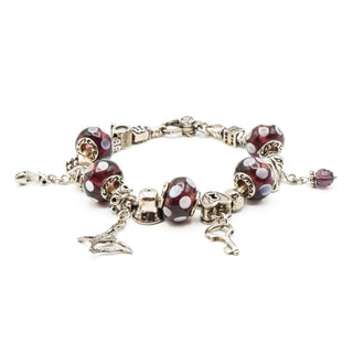 Vintage Purple Murano Glass Sterling Silver Charm Bracelet Size 7.5 Inches