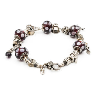 Vintage Purple Murano Glass Sterling Silver Charm Bracelet Size 7.5 Inches