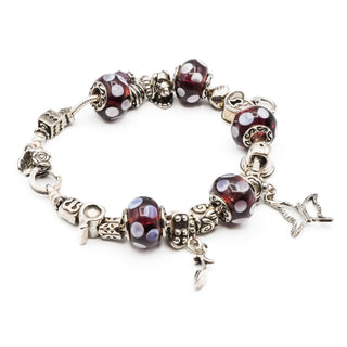Vintage Purple Murano Glass Sterling Silver Charm Bracelet Size 7.5 Inches