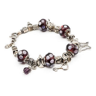 Vintage Purple Murano Glass Sterling Silver Charm Bracelet Size 7.5 Inches