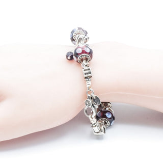 Vintage Purple Murano Glass Sterling Silver Charm Bracelet Size 7.5 Inches