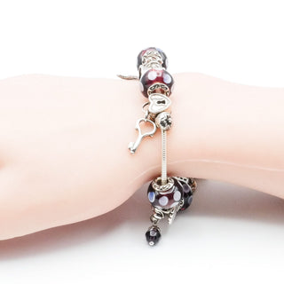 Vintage Purple Murano Glass Sterling Silver Charm Bracelet Size 7.5 Inches