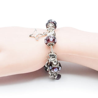Vintage Purple Murano Glass Sterling Silver Charm Bracelet Size 7.5 Inches