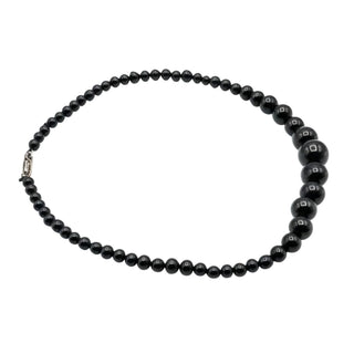 Vintage Black Graduated Glass Beaded Necklace Sterling Silver Clasp 16 Inches