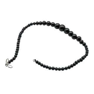 Vintage Black Graduated Glass Beaded Necklace Sterling Silver Clasp 16 Inches