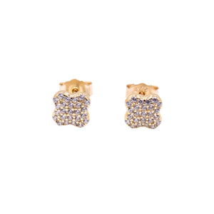 Sterling Silver Gold Tone Pave CZ Lucky Four Leaf Clover Stud Earrings