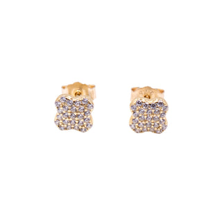 Sterling Silver Gold Tone Pave CZ Lucky Four Leaf Clover Stud Earrings