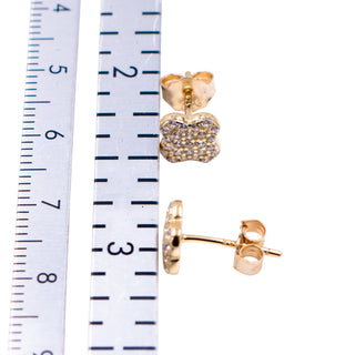 Sterling Silver Gold Tone Pave CZ Lucky Four Leaf Clover Stud Earrings