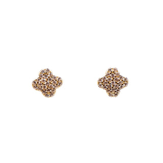 Sterling Silver Gold Tone Pave CZ Lucky Four Leaf Clover Stud Earrings