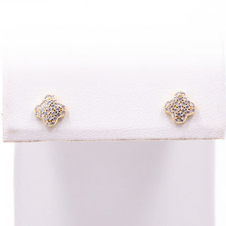Sterling Silver Gold Tone Pave CZ Lucky Four Leaf Clover Stud Earrings
