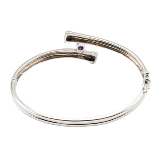 Vintage Sterling Silver Amethyst Bypass Bangle Bracelet 7.5 Inches