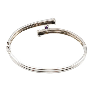 Vintage Sterling Silver Amethyst Bypass Bangle Bracelet 7.5 Inches