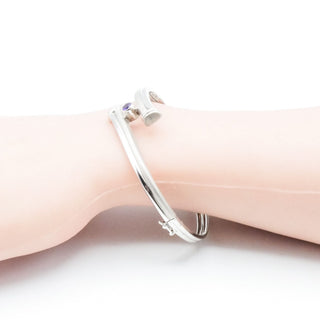 Vintage Sterling Silver Amethyst Bypass Bangle Bracelet 7.5 Inches