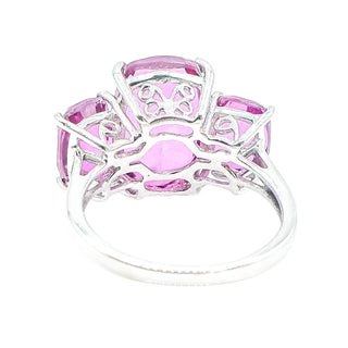 African Lilac Quartz Triplet Sterling Silver Three-Stone Ring – Size 8