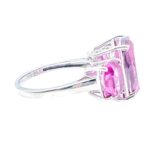 African Lilac Quartz Triplet Sterling Silver Three-Stone Ring – Size 8