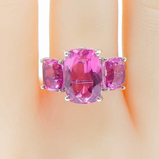 African Lilac Quartz Triplet Sterling Silver Three-Stone Ring – Size 8
