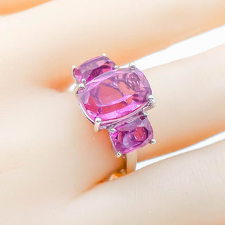 African Lilac Quartz Triplet Sterling Silver Three-Stone Ring – Size 8