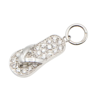 Vintage FAS 9K White Gold Flip Flop Charm Pendant With Clear Cubic Zirconia