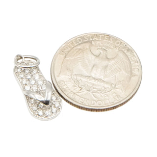 Vintage FAS 9K White Gold Flip Flop Charm Pendant With Clear Cubic Zirconia
