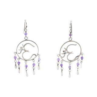 Dreamcatcher Om Sterling Silver Amethyst Dangle Earrings 2.75 Inches