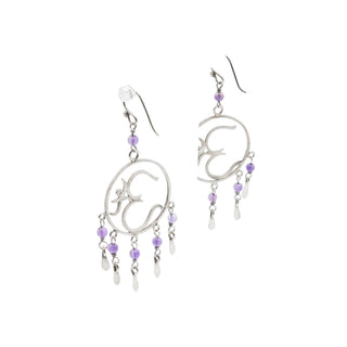 Dreamcatcher Om Sterling Silver Amethyst Dangle Earrings 2.75 Inches