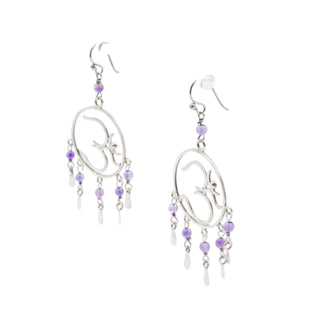 Dreamcatcher Om Sterling Silver Amethyst Dangle Earrings 2.75 Inches