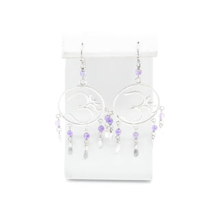 Dreamcatcher Om Sterling Silver Amethyst Dangle Earrings 2.75 Inches