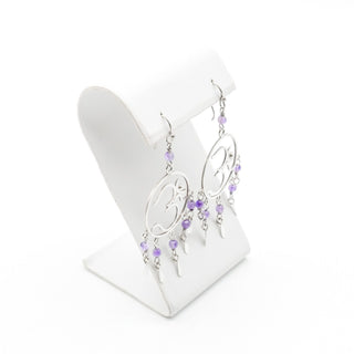 Dreamcatcher Om Sterling Silver Amethyst Dangle Earrings 2.75 Inches