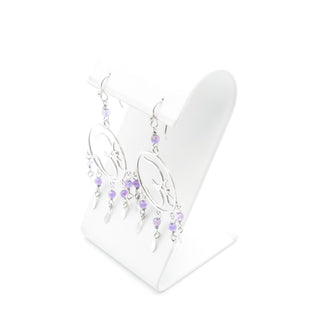 Dreamcatcher Om Sterling Silver Amethyst Dangle Earrings 2.75 Inches