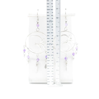 Dreamcatcher Om Sterling Silver Amethyst Dangle Earrings 2.75 Inches