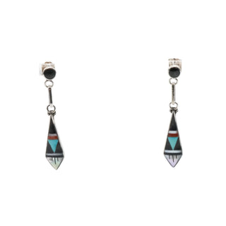 Delberta Boone Zuni Native American Turquoise Inlay Sterling Silver Dangle Earrings