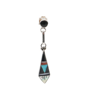 Delberta Boone Zuni Native American Turquoise Inlay Sterling Silver Dangle Earrings