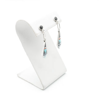 Delberta Boone Zuni Native American Turquoise Inlay Sterling Silver Dangle Earrings