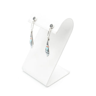 Delberta Boone Zuni Native American Turquoise Inlay Sterling Silver Dangle Earrings