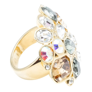 St. John AB Crystal Rhinestone 22K Gold Plated Statement Ring Size 7.5