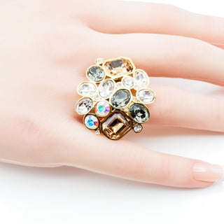 St. John AB Crystal Rhinestone 22K Gold Plated Statement Ring Size 7.5