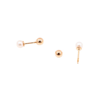 14K Yellow Gold 4mm Akoya Pearl Reversible Screwback Stud Earrings