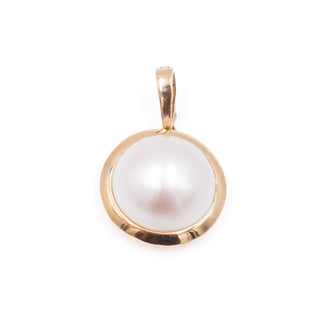 14K Yellow Gold White Mabe Pearl 1 Inch Enhancer Pendant