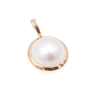 14K Yellow Gold White Mabe Pearl 1 Inch Enhancer Pendant