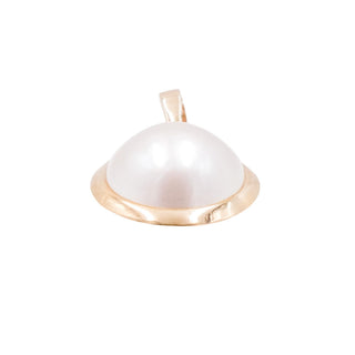 14K Yellow Gold White Mabe Pearl 1 Inch Enhancer Pendant